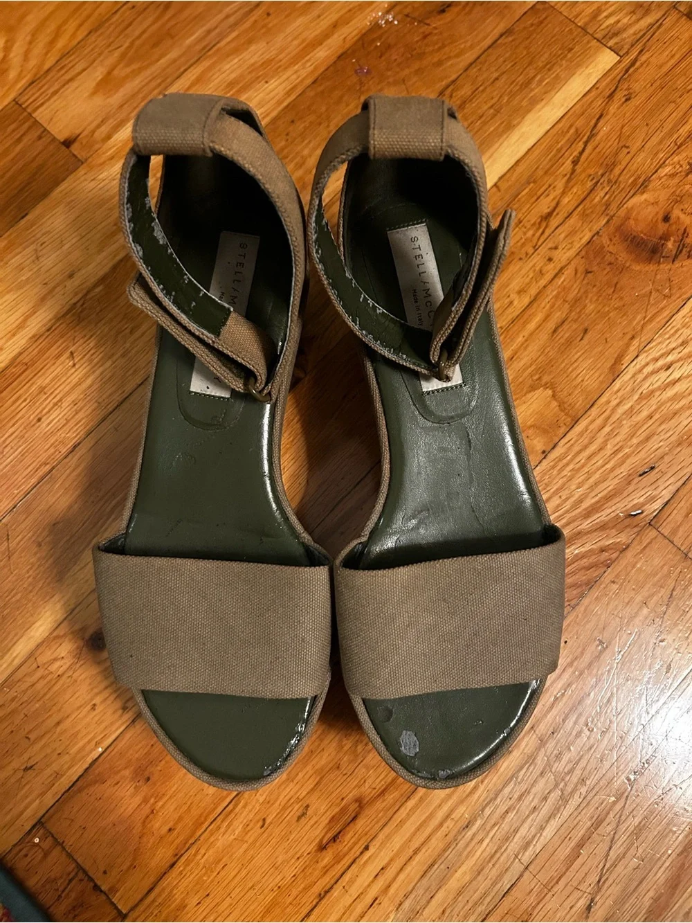 Stella McCartney Olive Canvas Platform Sandals with Clear Wedge